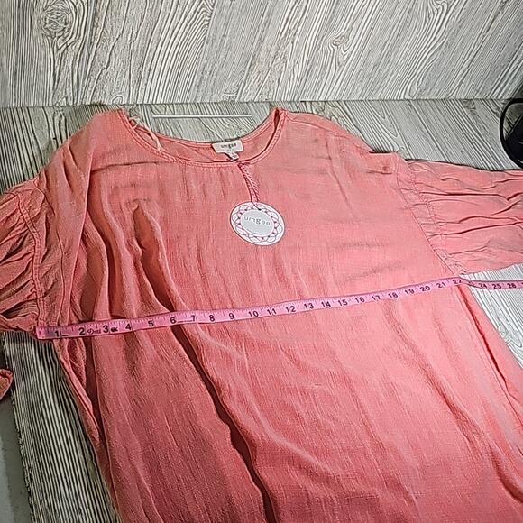 Umgee Linen Blend Solid Coral Top Half Sleeves Womens Size Small NEW - Picture 8 of 10